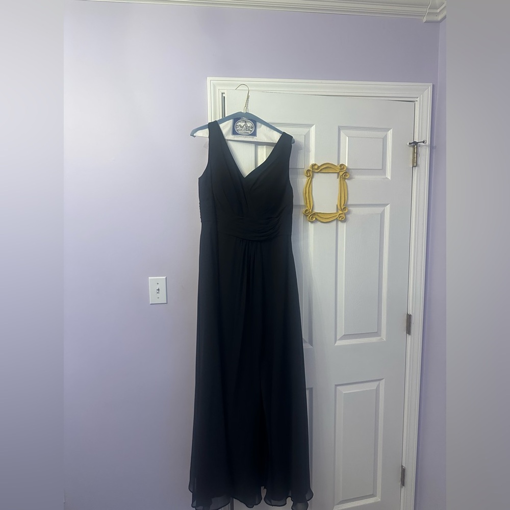 Azazie Karina Black A-Line Pleated Chiffon Dres